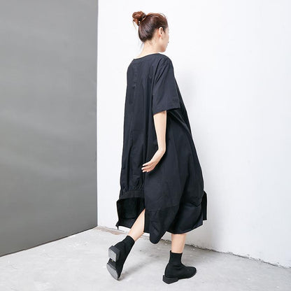 Solid Cotton Short Sleeve Irregular Dress