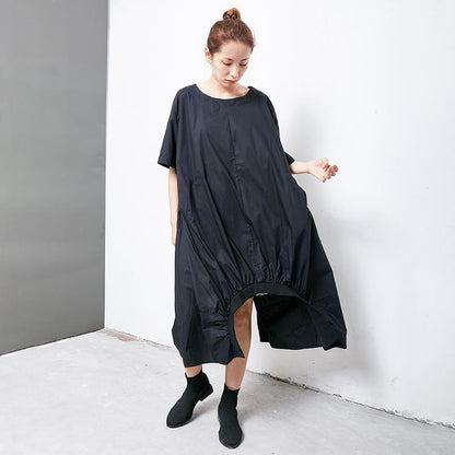 Solid Cotton Short Sleeve Irregular Dress