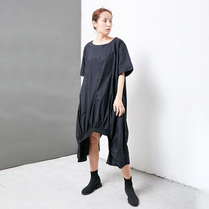 Solid Cotton Short Sleeve Irregular Dress