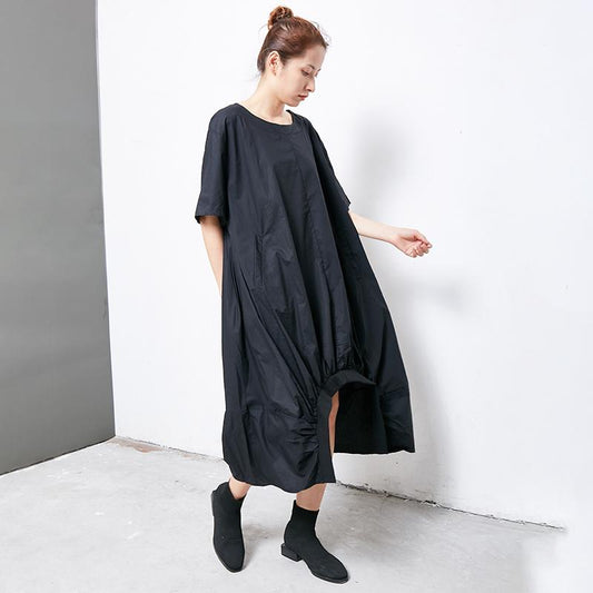 Solid Cotton Short Sleeve Irregular Dress
