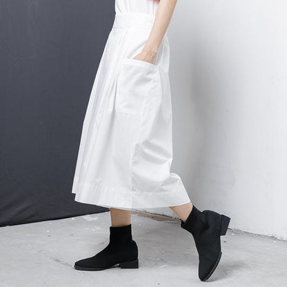 Solid Elastic Waist Casual Wide Leg Pants