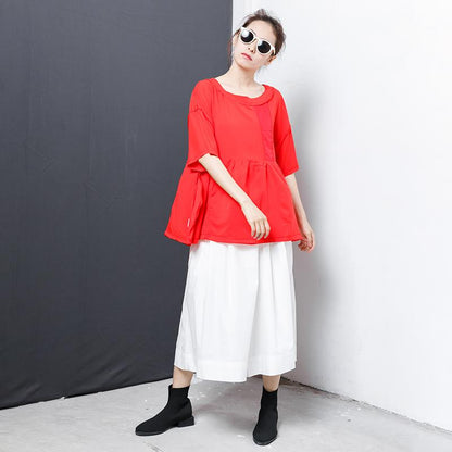 Solid Elastic Waist Casual Wide Leg Pants