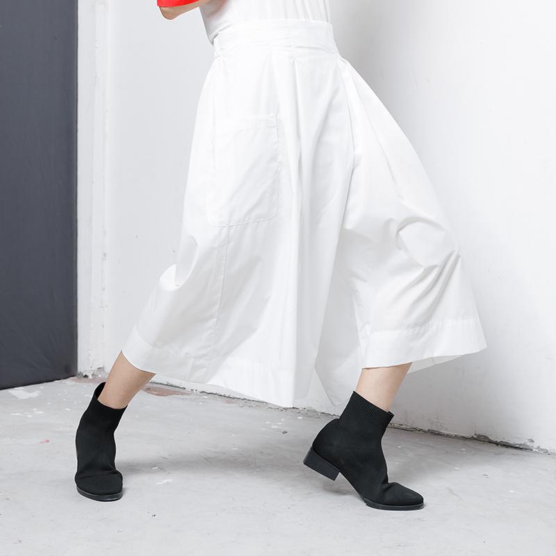 Solid Elastic Waist Casual Wide Leg Pants