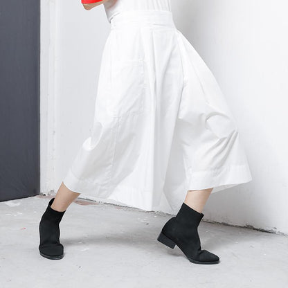 Solid Elastic Waist Casual Wide Leg Pants