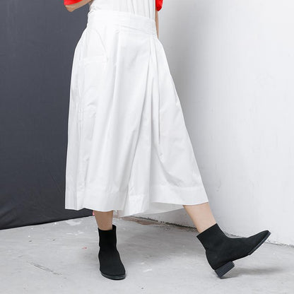 Solid Elastic Waist Casual Wide Leg Pants