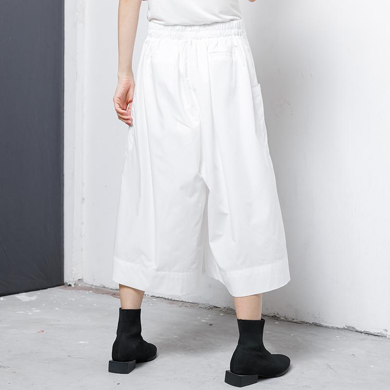 Solid Elastic Waist Casual Wide Leg Pants