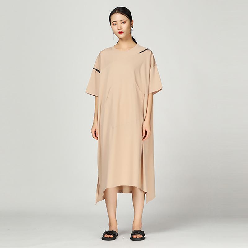 Solid Pullover Loose Short Sleeve Dress