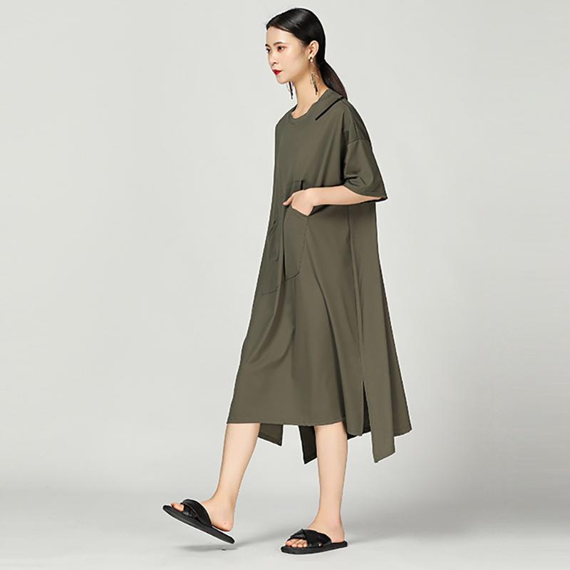 Solid Pullover Loose Short Sleeve Dress