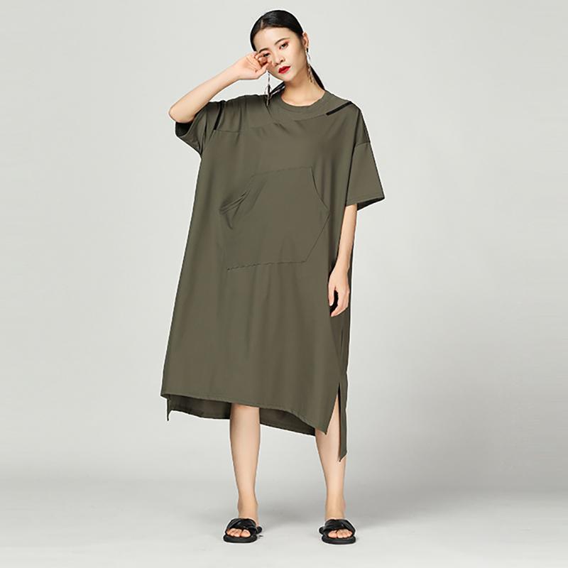 Solid Pullover Loose Short Sleeve Dress