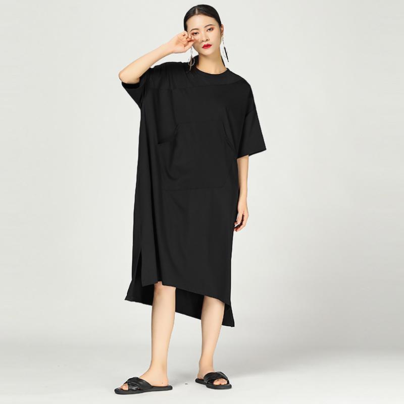 Solid Pullover Loose Short Sleeve Dress