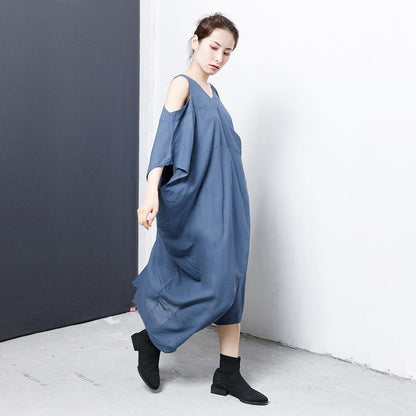 Solid V-Neck Irregular Casual Women Dress