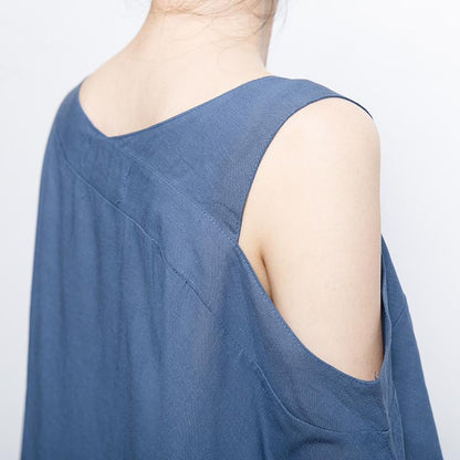 Solid V-Neck Irregular Casual Women Dress