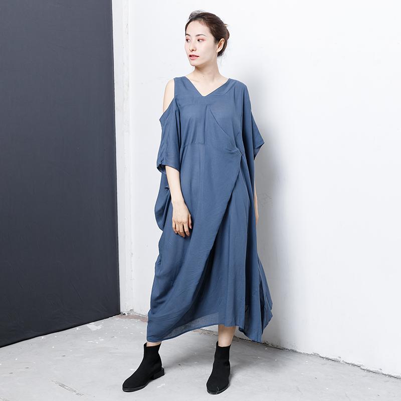 Solid V-Neck Irregular Casual Women Dress