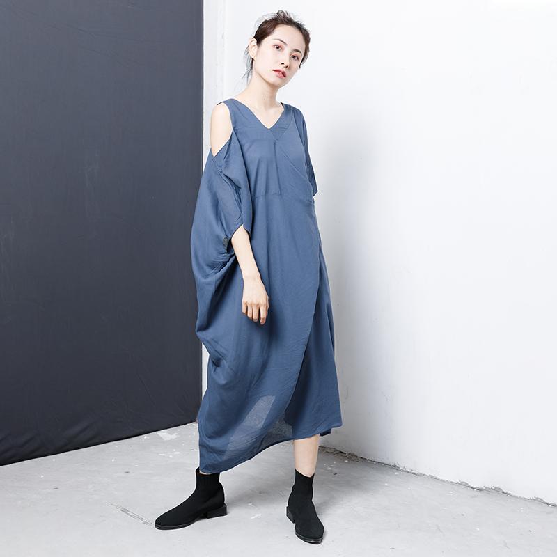 Solid V-Neck Irregular Casual Women Dress