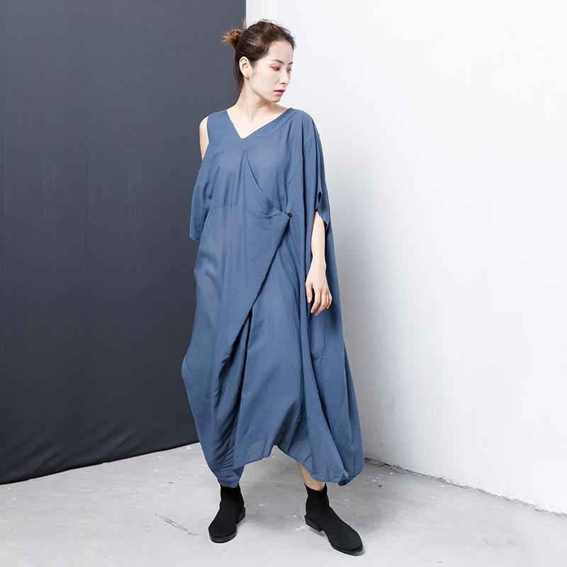 Solid V-Neck Irregular Casual Women Dress