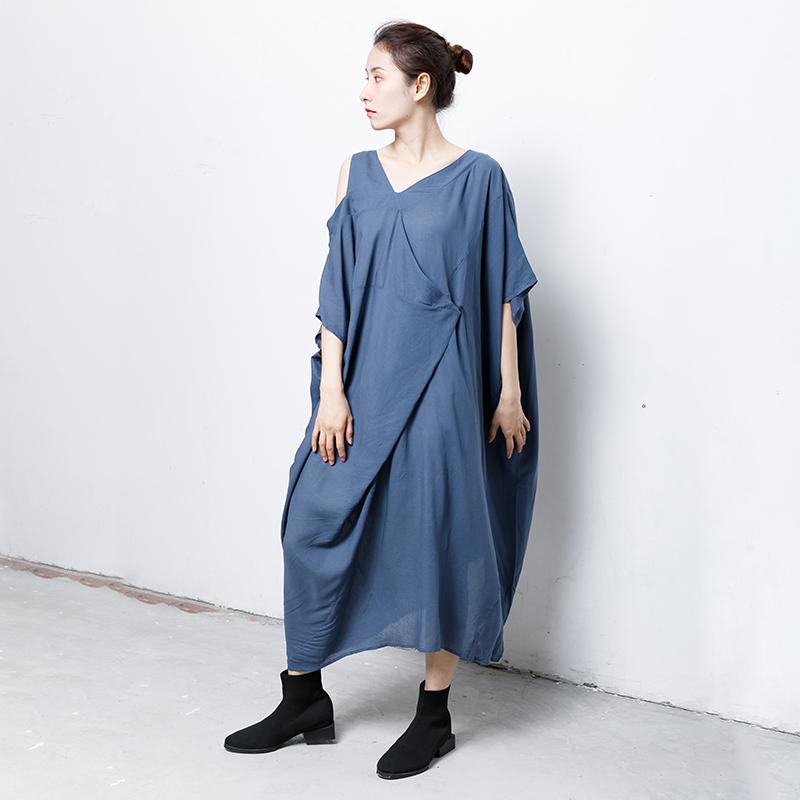 Solid V-Neck Irregular Casual Women Dress