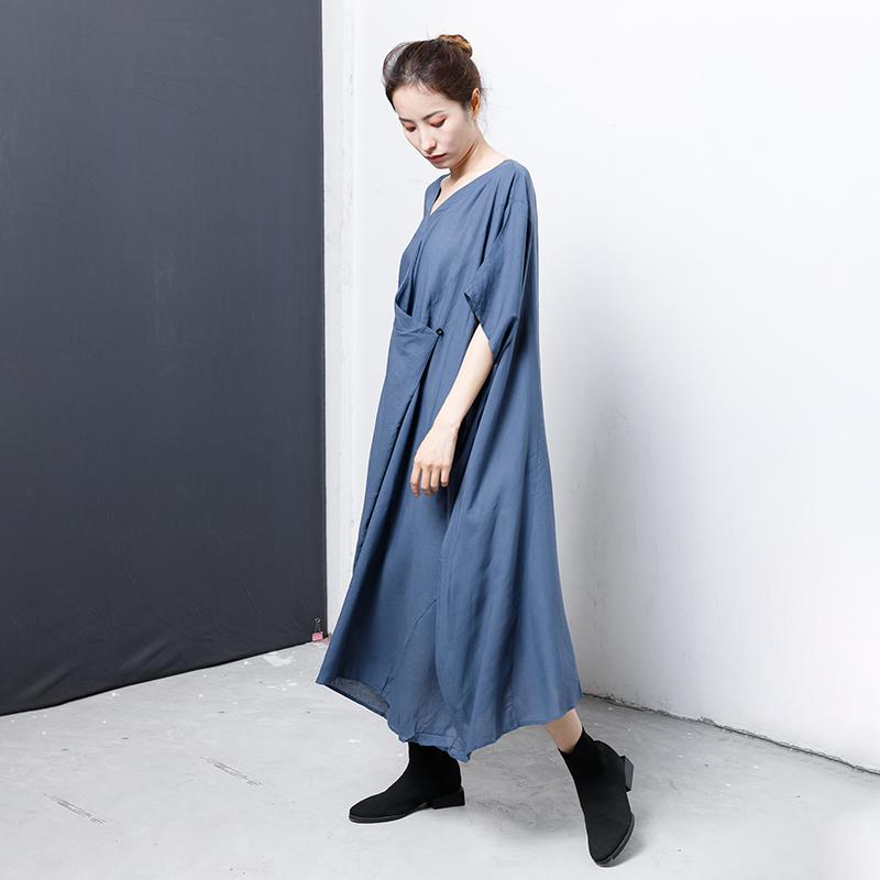 Solid V-Neck Irregular Casual Women Dress