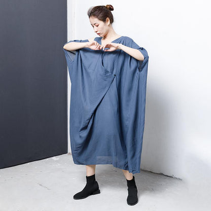 Solid V-Neck Irregular Casual Women Dress
