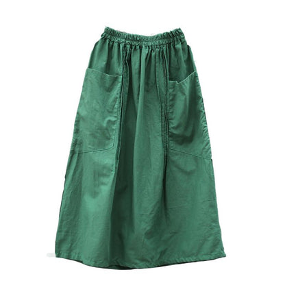 Solid Washed Ramie Skirt With Pintuck Pockets