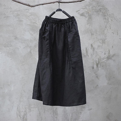 Solid Washed Ramie Skirt With Pintuck Pockets