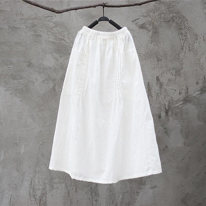 Solid Washed Ramie Skirt With Pintuck Pockets