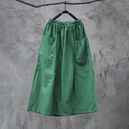 Solid Washed Ramie Skirt With Pintuck Pockets