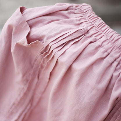 Solid Washed Ramie Skirt With Pintuck Pockets