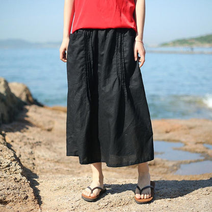 Solid Washed Ramie Skirt With Pintuck Pockets