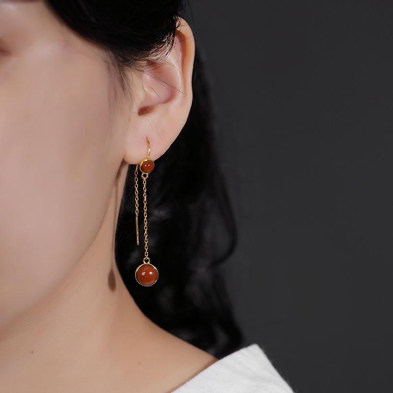 Southern Red Agate Retro Personality Long Earrings