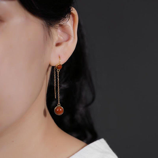 Southern Red Agate Retro Personality Long Earrings