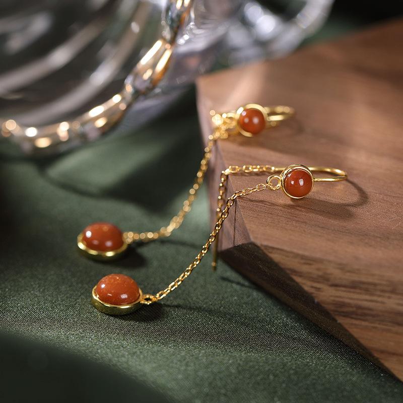 Southern Red Agate Retro Personality Long Earrings