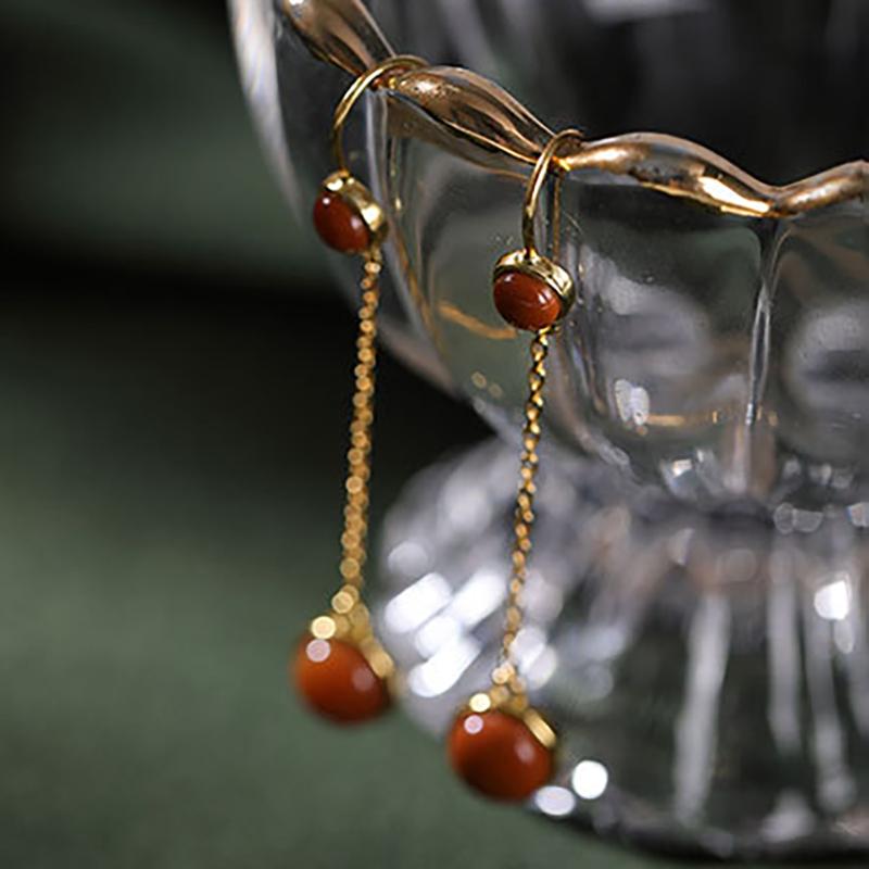 Southern Red Agate Retro Personality Long Earrings