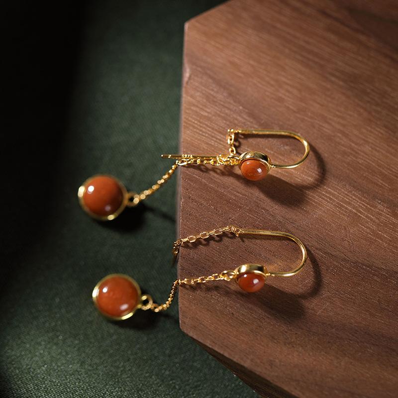Southern Red Agate Retro Personality Long Earrings