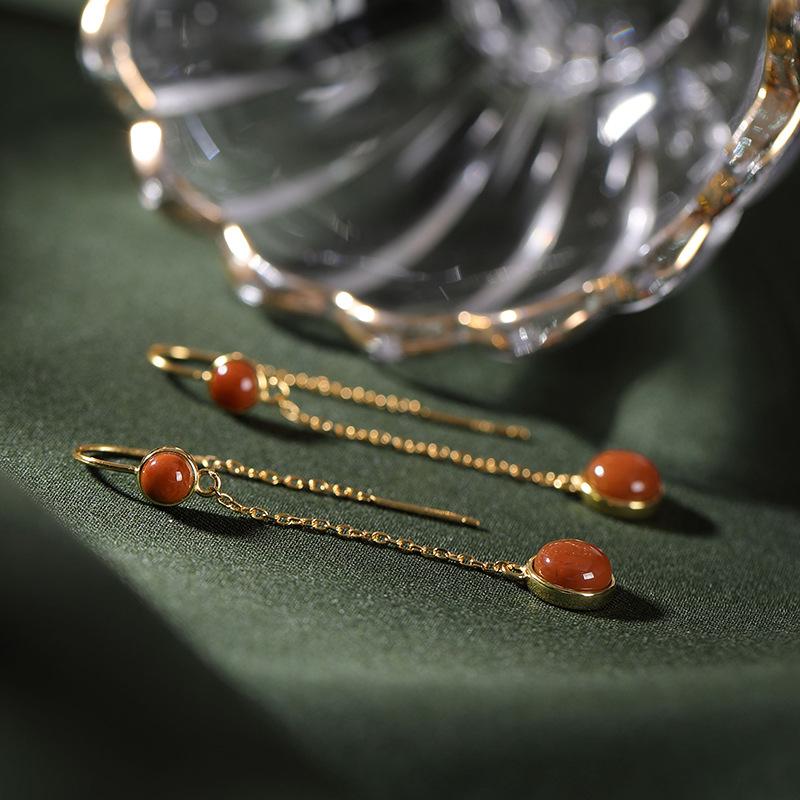 Southern Red Agate Retro Personality Long Earrings