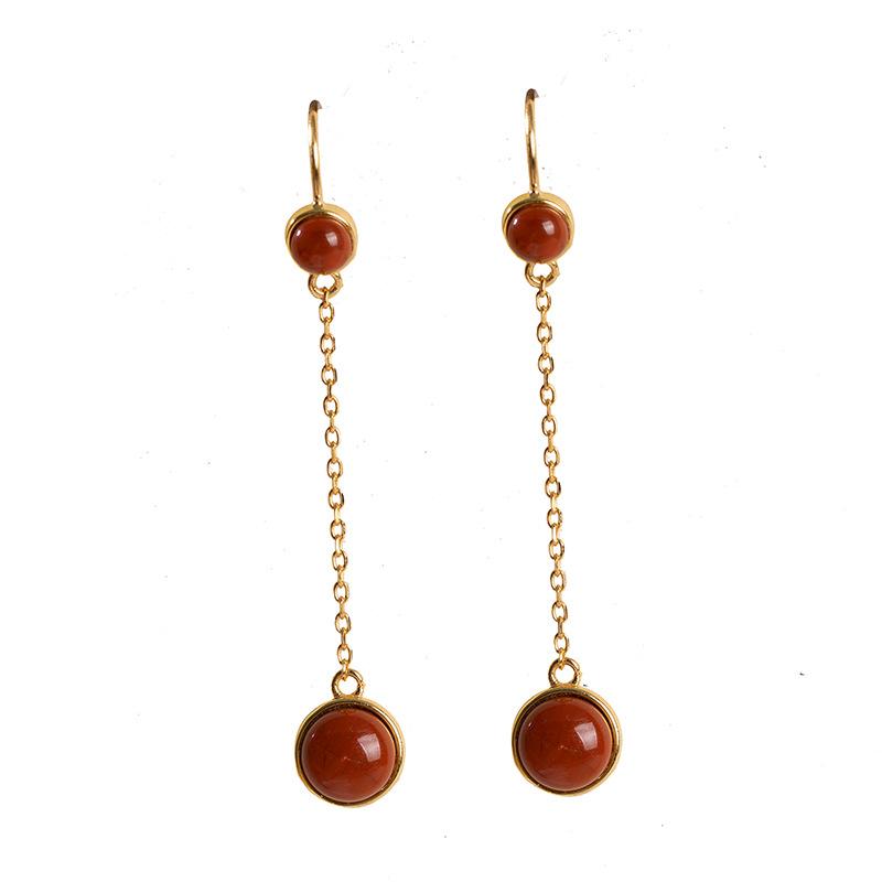 Southern Red Agate Retro Personality Long Earrings