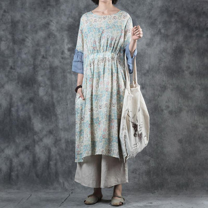 Spliced Flare Sleeve Loose Print Dress