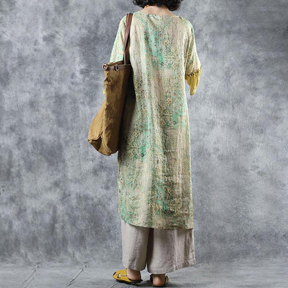 Spliced Flare Sleeve Loose Print Dress