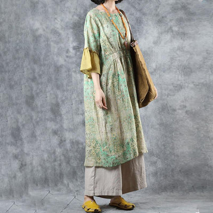 Spliced Flare Sleeve Loose Print Dress