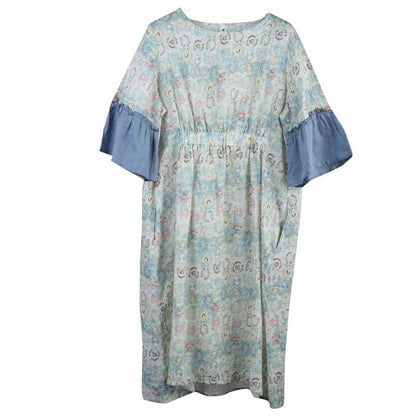 Spliced Flare Sleeve Loose Print Dress