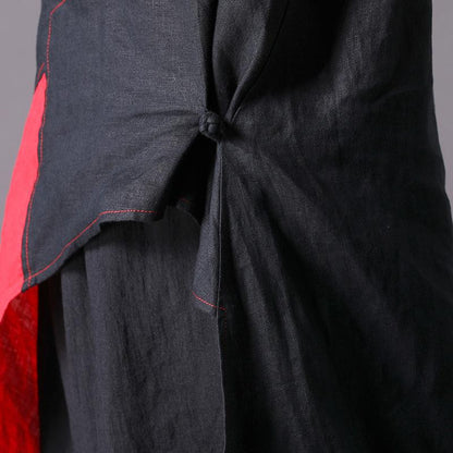 Spliced Irregular Cotton Linen Short Sleeve Blouse