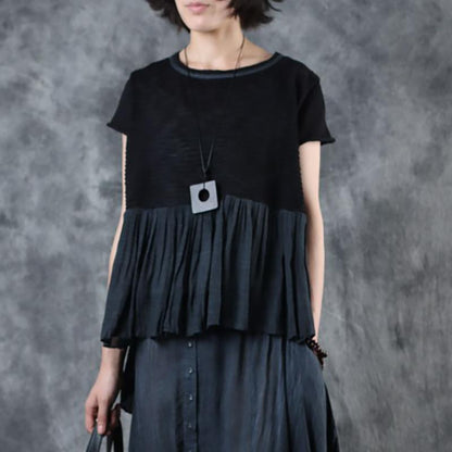 Spliced Pleated Breathable Comfortable T-Shirt