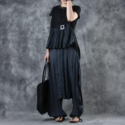 Spliced Pleated Breathable Comfortable T-Shirt