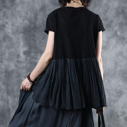 Spliced Pleated Breathable Comfortable T-Shirt