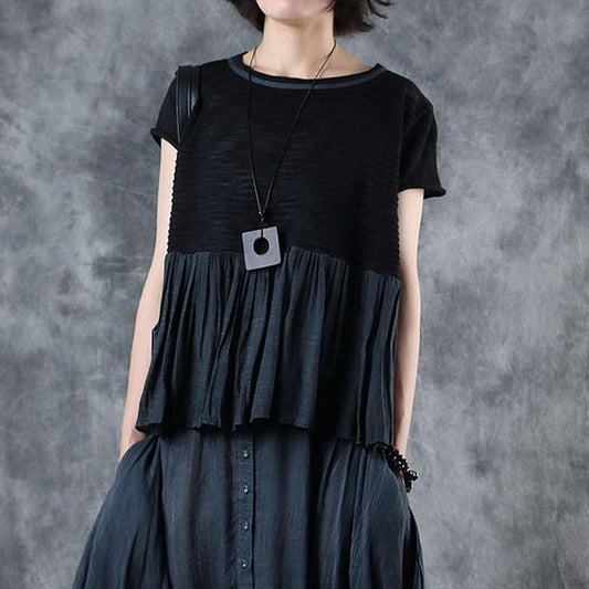 Spliced Pleated Breathable Comfortable T-Shirt