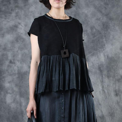 Spliced Pleated Breathable Comfortable T-Shirt