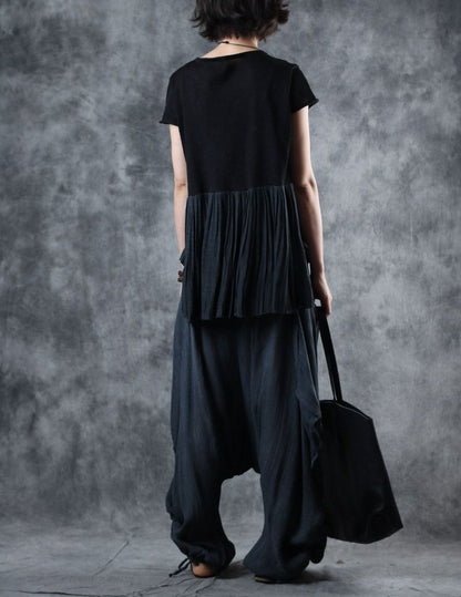 Spliced Pleated Breathable Comfortable T-Shirt