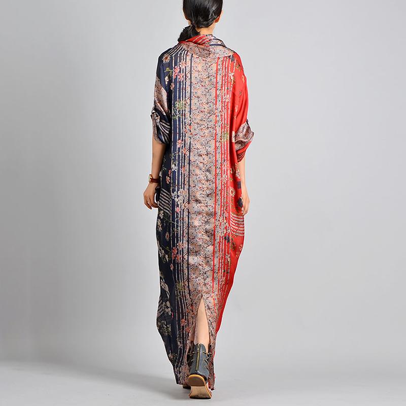 Spliced Print Vintage Tencel Women Dress S-2XL