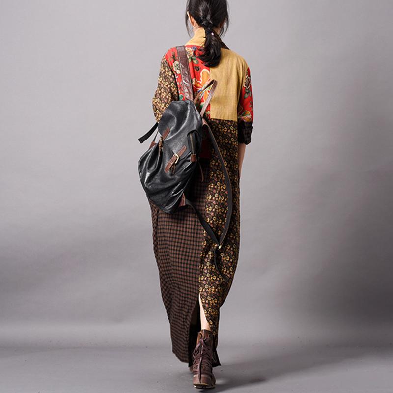 Spliced Print Vintage Women Dress