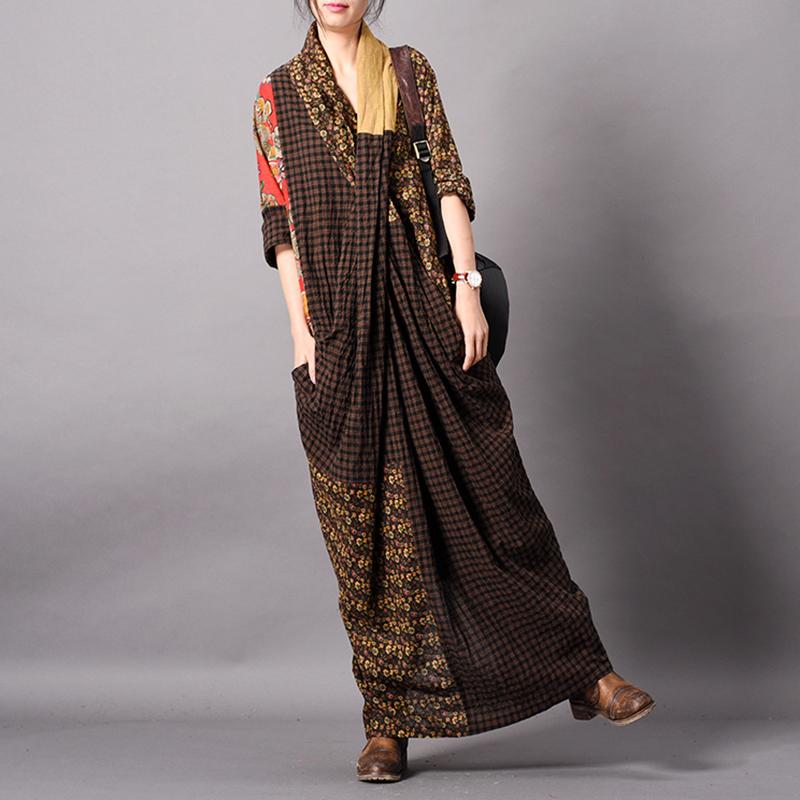 Spliced Print Vintage Women Dress