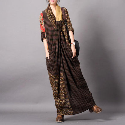 Spliced Print Vintage Women Dress
